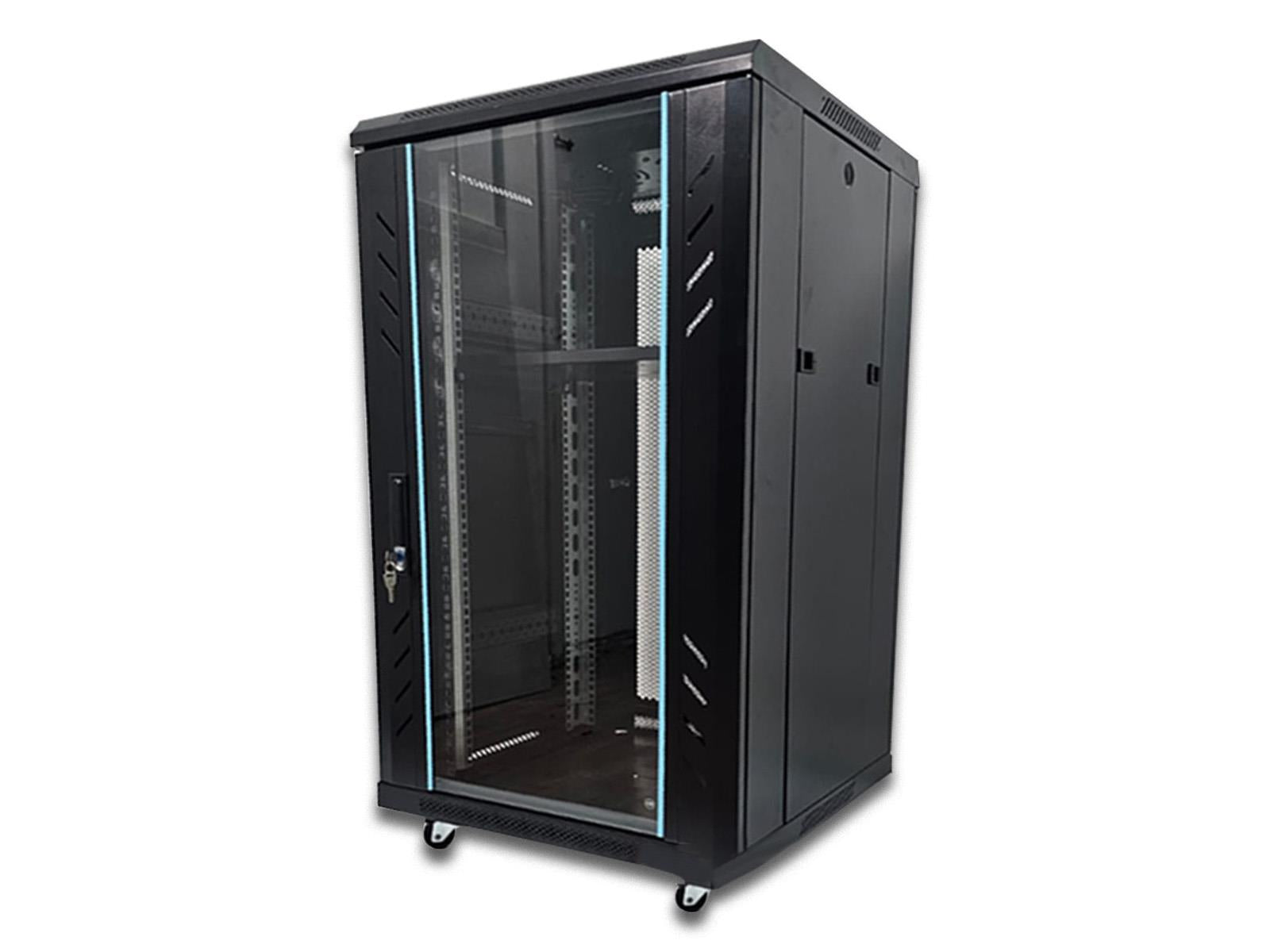 20U Network Cabinet - Lockable 19" Server Rack with Shelf, Castors & Glass Door | 600mm Deep